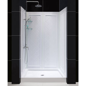DreamLine DL-6193C-01 36"D x 48"W x 76 3/4"H Center Drain Acrylic Shower Base and QWALL-5 Backwall Kit In White - Bath4All