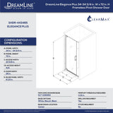 DreamLine SHDR-443465-01 Elegance Plus 34-34 3/4"W x 72"H Frameless Pivot Shower Door in Chrome