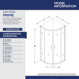 DreamLine E2703333XXQ0009 Prime 33" x 33" x 78 3/4"H Shower Enclosure, Base, and White Wall Kit in Satin Black and Clear Glass