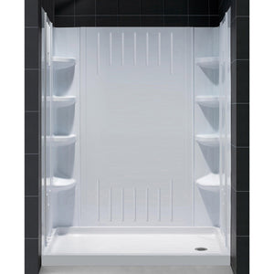 DreamLine DL-6148R-01 36"D x 60"W x 75 5/8"H Right Drain Acrylic Shower Base and QWALL-3 Backwall Kit in White