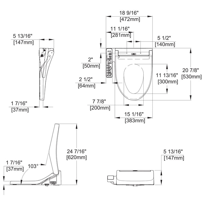 TOTO SW3074#01 Washlet C2 Electronic Bidet Toilet Seat with PREMIST and EWATER+ Wand Cleaning, Elongated, Cotton White
