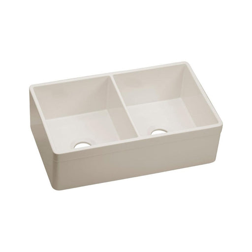 Elkay SWUF32189BI Fireclay 33" x 19-15/16" x 10-1/8", Double Bowl Farmhouse Kitchen Sink, Biscuit