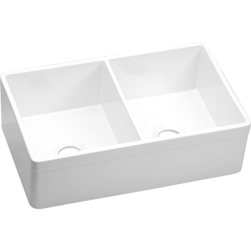 Elkay SWUF32189WH Fireclay 33" x 19-15/16" x 10-1/8", Double Bowl Farmhouse Kitchen Sink, White