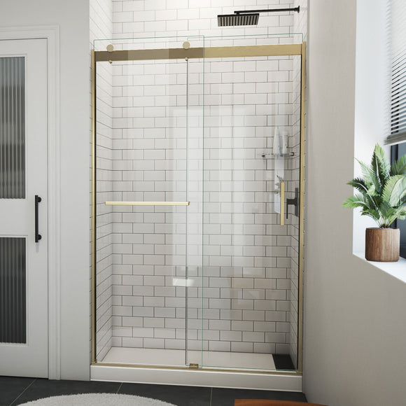 DreamLine SDVH48W760VXX05 Sapphire-V Bypass Shower Door in Brushed Gold, Clear Glass