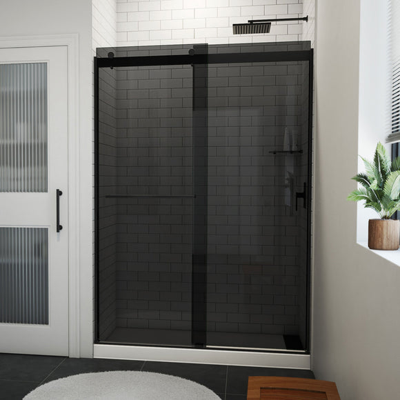 DreamLine SDVH54W760VXG09 Sapphire-V Bypass Shower Door in Satin Black, Gray Glass