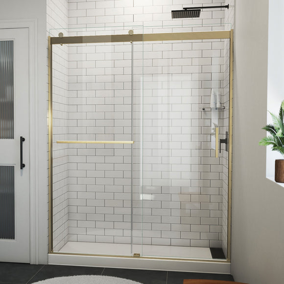 DreamLine SDVH60W760VXX05 Sapphire-V Bypass Shower Door in Brushed Gold, Clear Glass