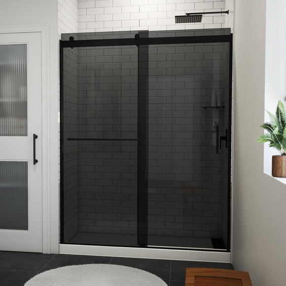 DreamLine SDVH60W760VXG09 Sapphire-V Bypass Shower Door in Satin Black, Gray Glass