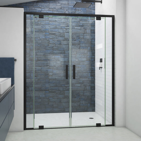 DreamLine SDTR58W720VXX09 Terrace 58" W x 72" H Semi-Frameless Pivot Shower Door in Satin Black