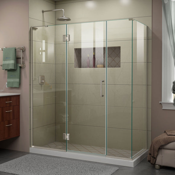 DreamLine E3261430L-04 Unidoor-X 64"W x 30 3/8"D x 72"H Frameless Hinged Shower Enclosure in Brushed Nickel