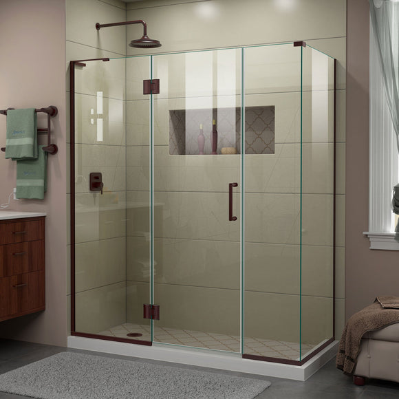DreamLine E3261434L-06 Unidoor-X 64"W x 34 3/8"D x 72"H Frameless Hinged Shower Enclosure in Oil Rubbed Bronze