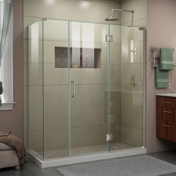 DreamLine E32514530R-04 Unidoor-X 63 1/2"W x 30 3/8"D x 72"H Frameless Hinged Shower Enclosure in Brushed Nickel