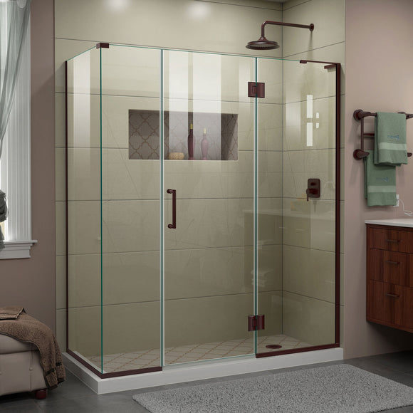 DreamLine E3261434R-06 Unidoor-X 64"W x 34 3/8"D x 72"H Frameless Hinged Shower Enclosure in Oil Rubbed Bronze