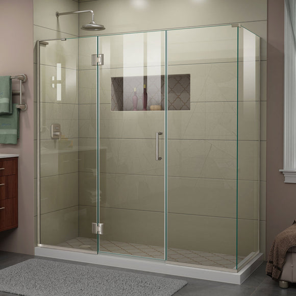 DreamLine E32322534L-04 Unidoor-X 69 1/2"W x 34 3/8"D x 72"H Frameless Hinged Shower Enclosure in Brushed Nickel