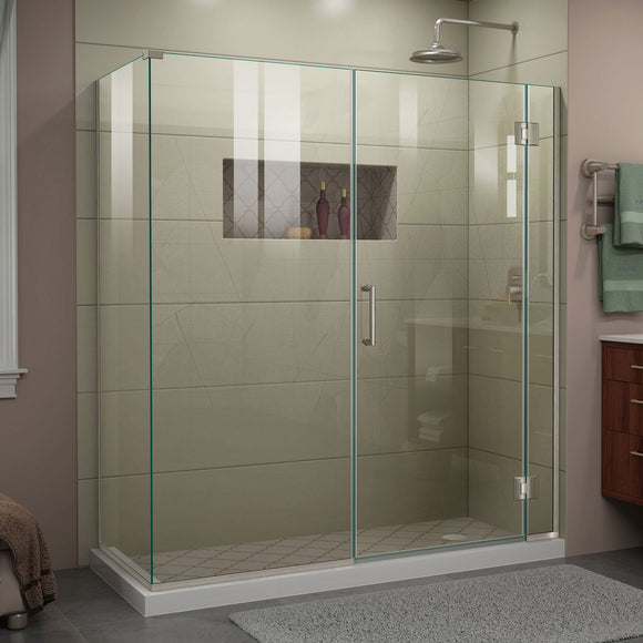 DreamLine E12730530-04 Unidoor-X 63 1/2"W x 30 3/8"D x 72"H Frameless Hinged Shower Enclosure in Brushed Nickel