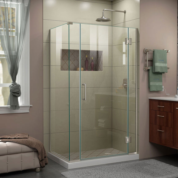 DreamLine E12706534-04 Unidoor-X 39 1/2"W x 34 3/8"D x 72"H Frameless Hinged Shower Enclosure in Brushed Nickel