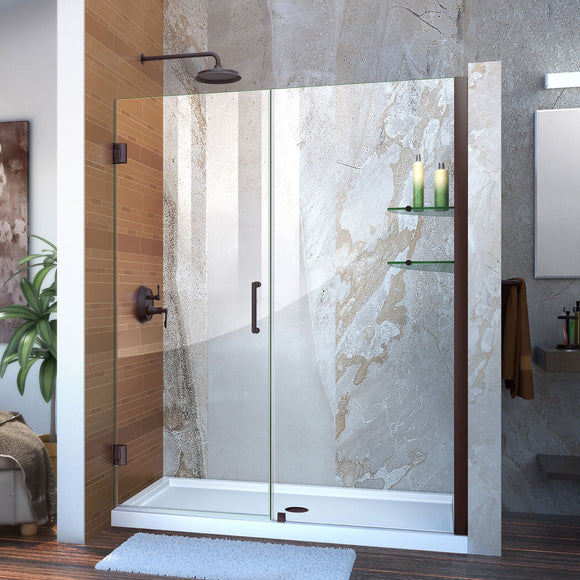 DreamLine SHDR-20597210S-06 Unidoor 59-60"W x 72"H Frameless Hinged Shower Door with Shelves in Oil Rubbed Bronze - Bath4All
