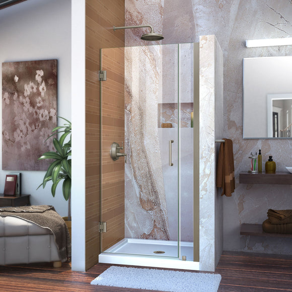 DreamLine SHDR-20307210-04 Unidoor 30-31"W x 72"H Frameless Hinged Shower Door in Brushed Nickel - Bath4All