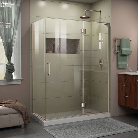 DreamLine E32334R-04 Unidoor-X 47 3/8"W x 34"D x 72"H Frameless Hinged Shower Enclosure in Brushed Nickel