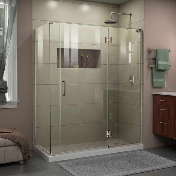 DreamLine E3290634R-04 Unidoor-X 59"W x 34 3/8"D x 72"H Frameless Hinged Shower Enclosure in Brushed Nickel
