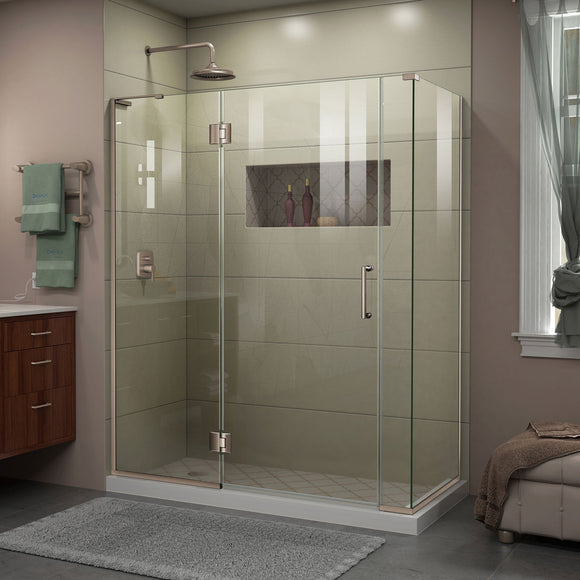 DreamLine E3300634L-04 Unidoor-X 60"W x 34 3/8"D x 72"H Frameless Hinged Shower Enclosure in Brushed Nickel