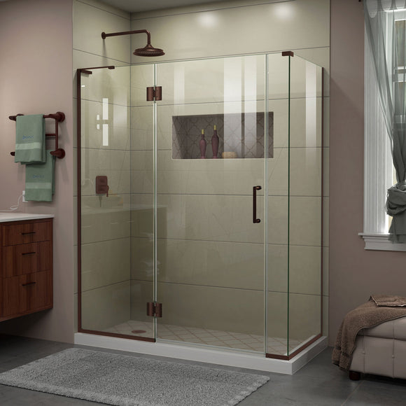 DreamLine E3300634L-06 Unidoor-X 60"W x 34 3/8"D x 72"H Frameless Hinged Shower Enclosure in Oil Rubbed Bronze