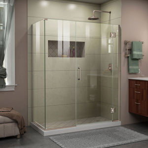 DreamLine E12922534-04 Unidoor-X 57 1/2"W x 34 3/8"D x 72"H Frameless Hinged Shower Enclosure in Brushed Nickel