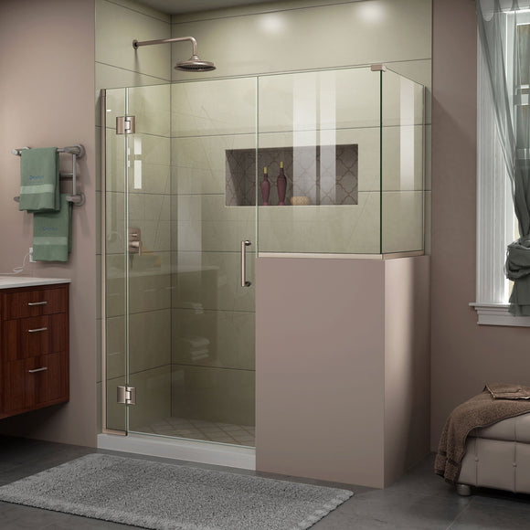 DreamLine E127243636-04 Unidoor-X 57"W x 36 3/8"D x 72"H Frameless Hinged Shower Enclosure in Brushed Nickel