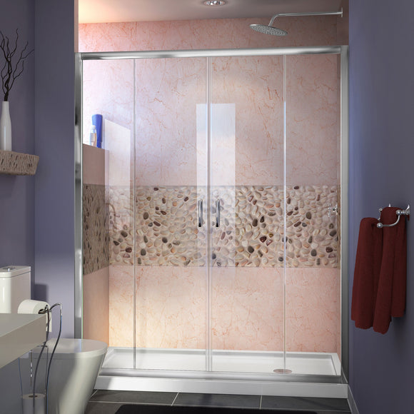 DreamLine DL-6961R-01CL Visions 32"D x 60"W x 74 3/4"H Sliding Shower Door in Chrome with Right Drain White Shower Base