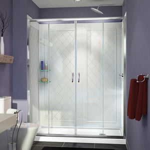 DreamLine DL-6114R-01CL Visions 34"D x 60"W x 76 3/4"H Sliding Shower Door in Chrome with Right Drain White Base, Backwalls