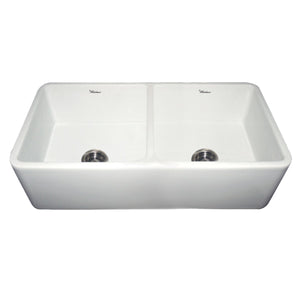 Whitehaus WH3719-WHITE Farmhaus Fireclay Duet Series Reversible Sink