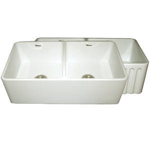 Whitehaus WHFLPLN3318-BISCUIT Farmhaus Fireclay Reversible Double Bowl Kitchen Sink