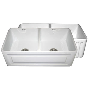 Whitehaus WHFLRPL3318-WHITE Farmhaus Fireclay Reversible Double Bowl Sink