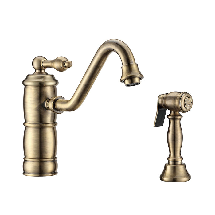 Whitehaus WHKTSL3-2200-NT-AB Vintage III Plus Single Lever Faucet with Swivel Spout and Side Spray