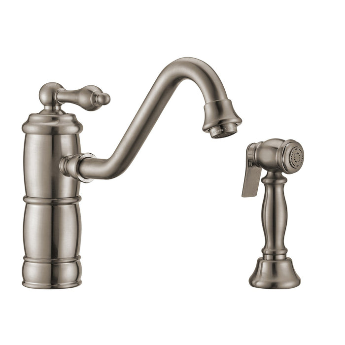 Whitehaus WHKTSL3-2200-NT-BN Vintage III Plus Single Lever Faucet with Swivel Spout and Side Spray