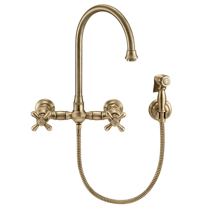 Whitehaus WHKWCR3-9301-NT-AB Vintage III Plus Wall Mount Faucet with Side Spray