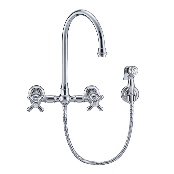 Whitehaus WHKWCR3-9301-NT-C Vintage III Plus Wall Mount Faucet with Swivel Spout and Side Spray