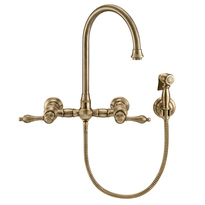 Whitehaus WHKWLV3-9301-NT-AB Vintage III Plus Wall Mount Faucet with Swivel Spout and Side Spray