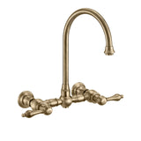 Whitehaus WHKWLV3-9301-NT-AB Vintage III Plus Wall Mount Faucet with Swivel Spout and Side Spray