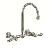 Whitehaus WHKWLV3-9301-NT-BN Vintage III Plus Wall Mount Faucet with Swivel Spout and Side Spray
