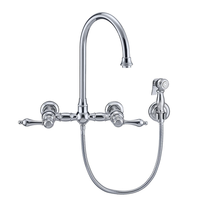Whitehaus WHKWLV3-9301-NT-C Vintage III Plus Wall Mount Faucet with Swivel Spout and Side Spray