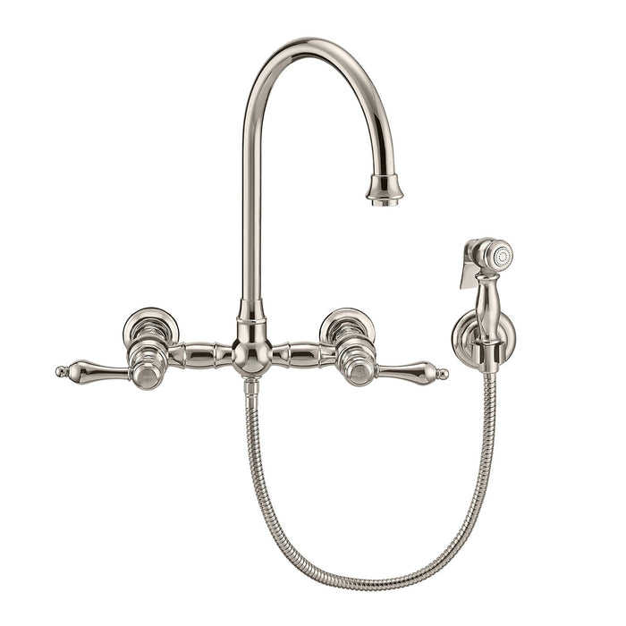 Whitehaus WHKWLV3-9301-NT-PN Vintage III Plus Wall Mount Faucet with Swivel Spout and Side Spray