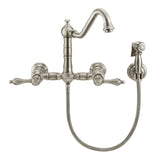 Whitehaus WHKWLV3-9402-NT-BN Vintage III Plus Wall Mount Faucet with a Swivel Spout and Side Spray