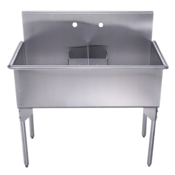 Whitehaus WHLSDB4020-NP Pearlhaus Double Bowl Commercial Freestanding Utility Sink
