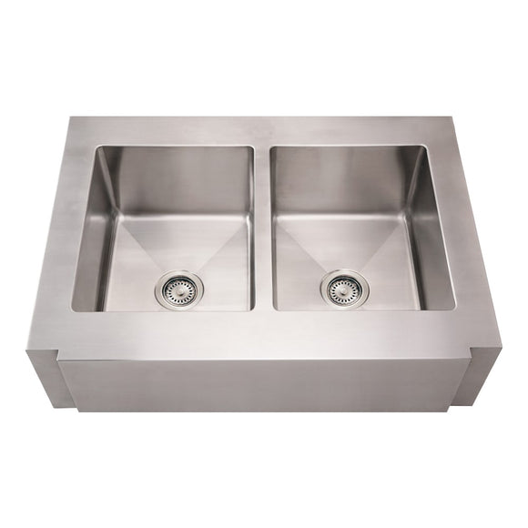 Whitehaus WHNCMAP3621EQ Noah's Collection Stainless Steel Commercial Double Bowl Sink