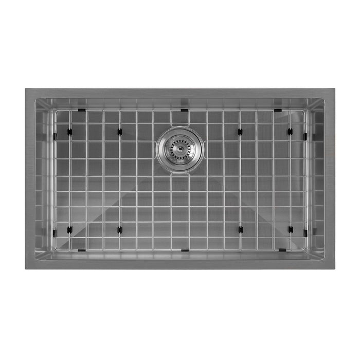 Whitehaus WHNPL3318-GM Noah Plus Single Bowl Linen Textured Dual-Mount Sink Set