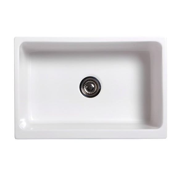 Whitehaus WHQ5530-WHITE Glencove Fireclay 30" Reversible Sink with Beveled Front Apron