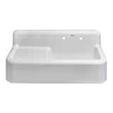 Whitehaus WHQD4220-WHITE Heritage Front Apron Single Bowl Fireclay Sink with Integral Drainboard