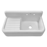 Whitehaus WHQD4220-WHITE Heritage Front Apron Single Bowl Fireclay Sink with Integral Drainboard