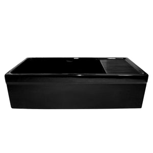 Whitehaus WHQD540-BLACK Farmhaus Fireclay Quatro Alcove Large Reversible Sink