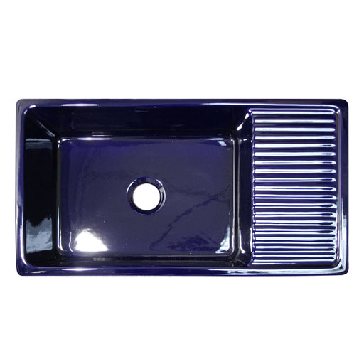 Whitehaus WHQD540-BLUE Farmhaus Fireclay Quatro Alcove Large Reversible Sink